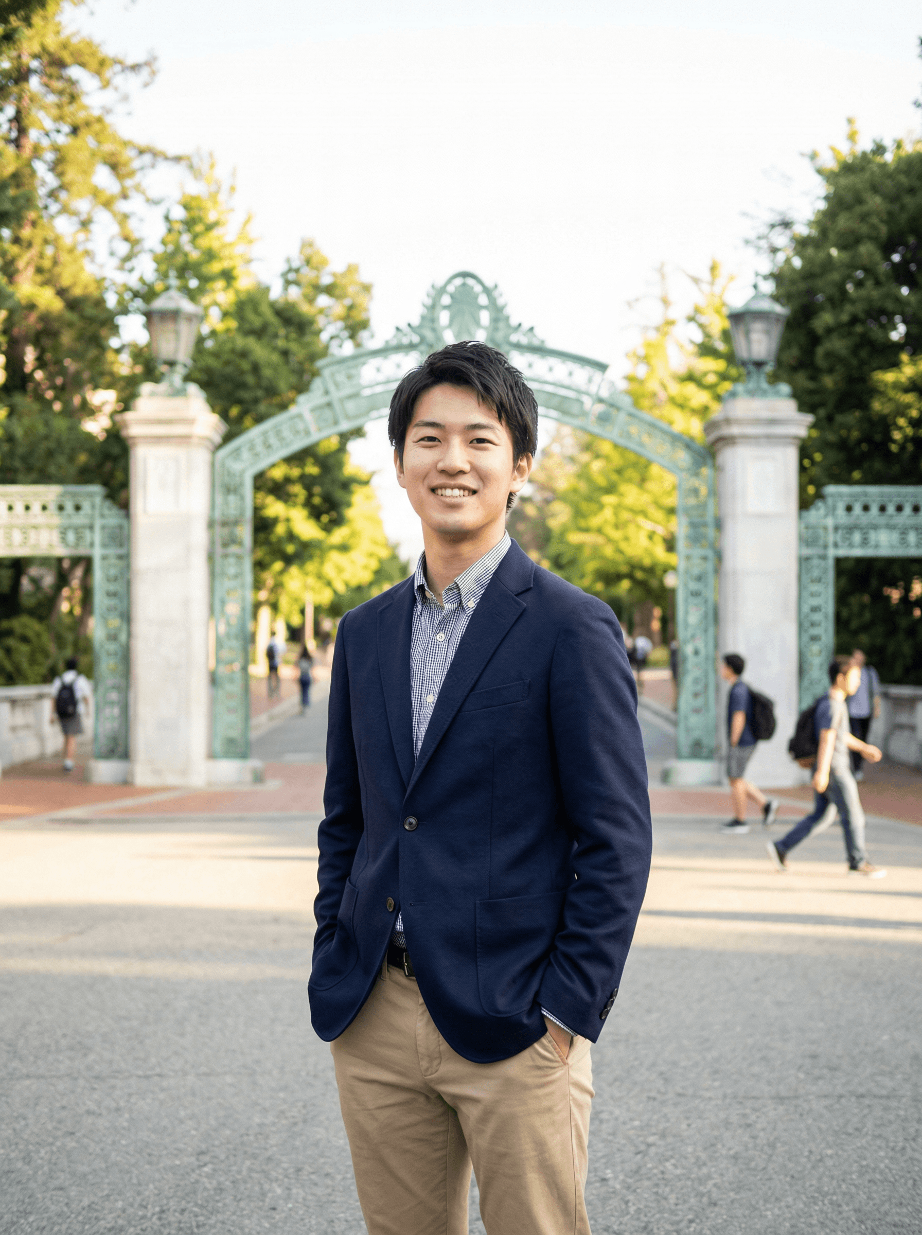 代表が名古屋大学の門の前、またはPCで指導している様子